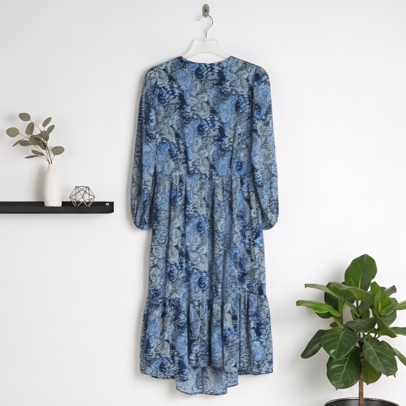Joie Parisian Paisley Boho Chic Long Sleeve Maxi Dress Blue High Low Hem Lined - Picture 7 of 17